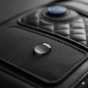 A water droplet beading up on the waterproof textile exterior of heated motorcycle gloves for women.