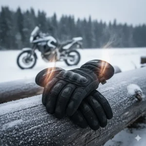 Heavy-duty, waterproof, and heated gloves, essential equipment for cold-weather riding and often ranked among the best motorcycle gloves for winter comfort.