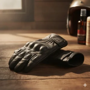 Detail of premium cowhide leather, showing why they are considered some of the best motorcycle gloves for abrasion resistance and classic style.