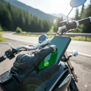 Finger close-up demonstrating the touchscreen compatibility feature on the index finger of the riding gloves.