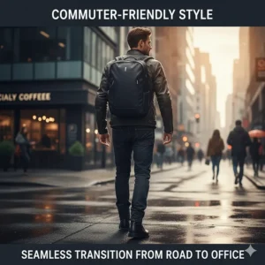 A professional-looking motorcycle backpack suitable for daily commuting and carrying office essentials.