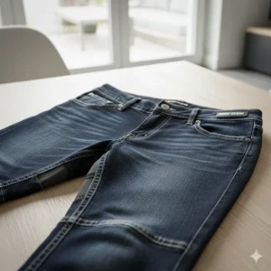 Casual style denim women's motorcycle pants with hidden protective layers and stretch panels for comfort.