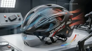 Technical diagram showing internal airflow channels of an aerodynamic sport helmet for cooling.