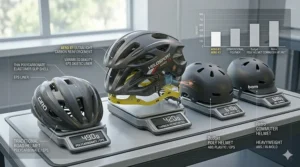 Graphic comparing the weight of a lightweight aerodynamic sport helmet to standard models.