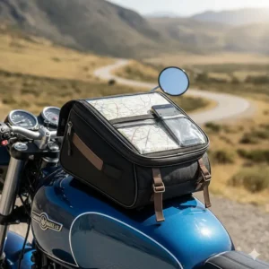 A compact magnetic tank bag with a clear map pocket for budget-conscious riders.