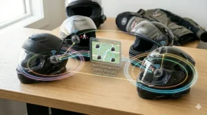 Graphic explaining mesh network connectivity for seamless group rider communication packages.