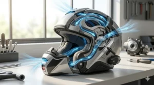 Illustration of internal EPS airflow channels in a comfort helmet for long-range summer riding.