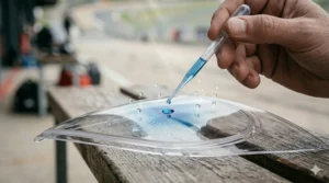 Conceptual graphic showing the moisture-absorbing plastic technology used in Pinlock anti-fog lenses.