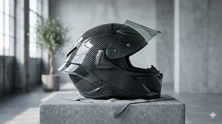 A sleek, matte black ultra-lightweight carbon helmet displayed against a minimalist studio background.