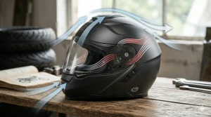 Diagram showing the airflow and aerodynamic design of a bluetooth-ready modular helmet in closed position.