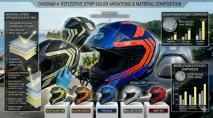 Graphic displaying various colors of high-visibility reflective strips including neon yellow, orange, and silver.