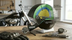 Comparison illustration of a slim, low-profile DOT certified half shell helmet designed to prevent the mushroom head look.