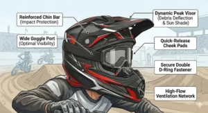 Professional motocross rider wearing an MX racing helmet while navigating a dirt track corner.