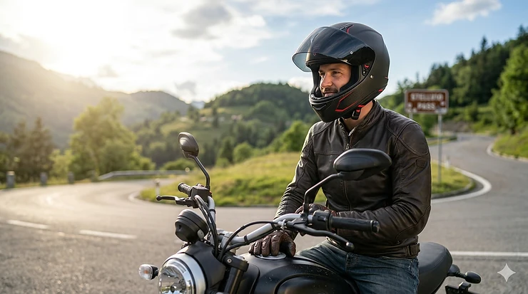 A high-quality ultra-light protection helmet for motorcycle riders in a sleek matte finish.