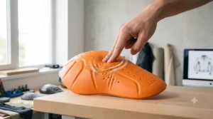 Orange D3O motorcycle shoulder armor pad demonstrating impact absorption material
