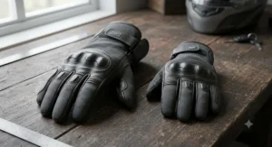 Side-by-side comparison showing standard vs small size women's motorcycle gloves fit