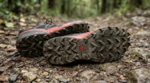 Rubber sole grip pattern of track boots for beginner riders designed for maximum traction
