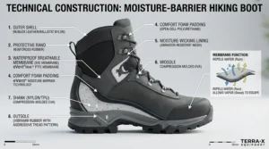 Cutaway graphic of waterproof touring boots for rain riding highlighting the waterproof membrane boot comparison